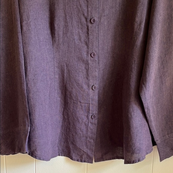 FLAX Purple Button Down 100% Linen Lagenlook Boho Office Career Shirt Sz Lg - Picture 13 of 14